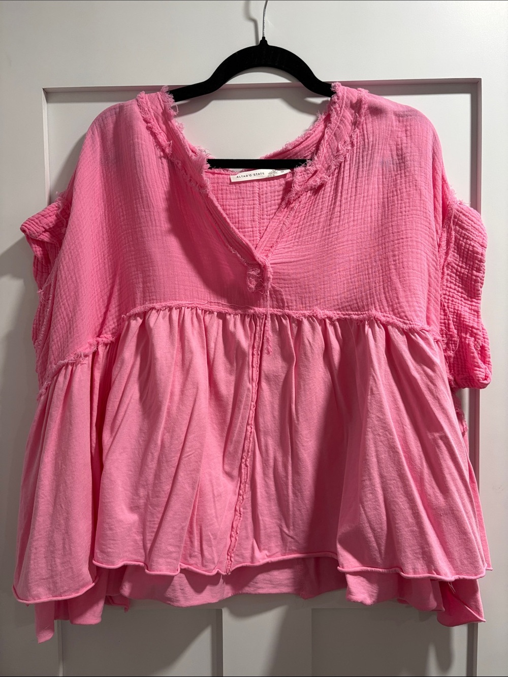 Altar'd State Bubblegum Pink Gauze Peasant Tunic